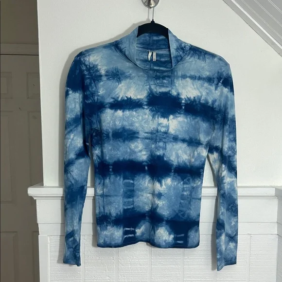 Anthropologie Pima Cotton Blue Tie Dye Mock Neck Top size Small - Picture 1 of 7